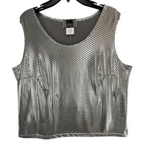 Slinky Brand Tank Top Womens 1X Gray Silver Polka Dot Shimmer Glam Boho Chic
